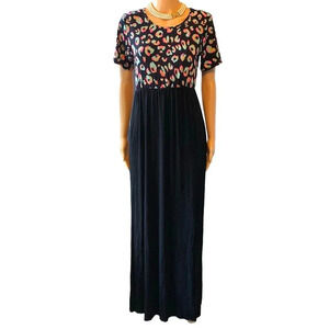 VTG Heimish USA Leopard Black Beach Summer Stretch Casual Maxi Dress Women SZ S